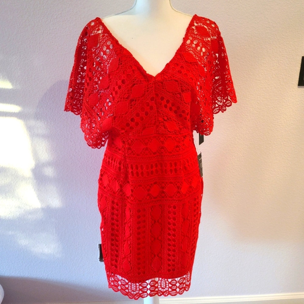 Lulu's "First Kiss" Red Lace Dress